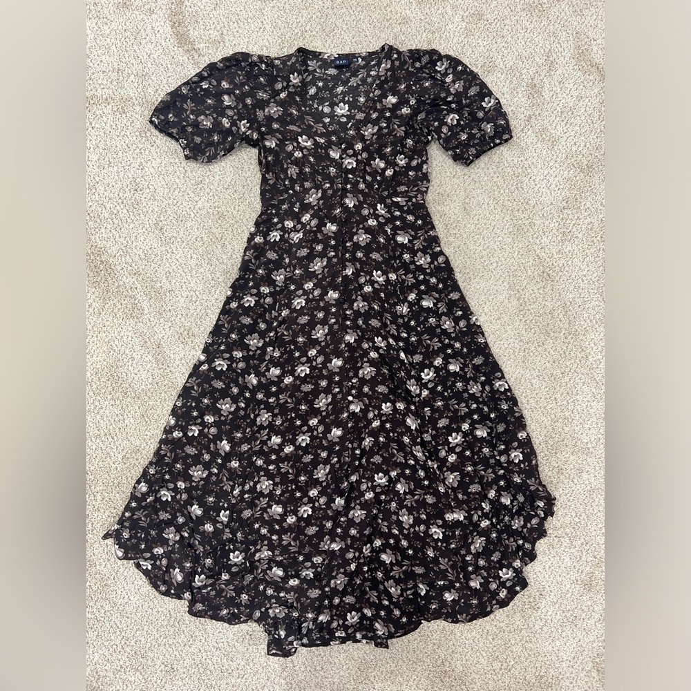 GAP Floral Button-Through Puff Sleeve Midi Dress